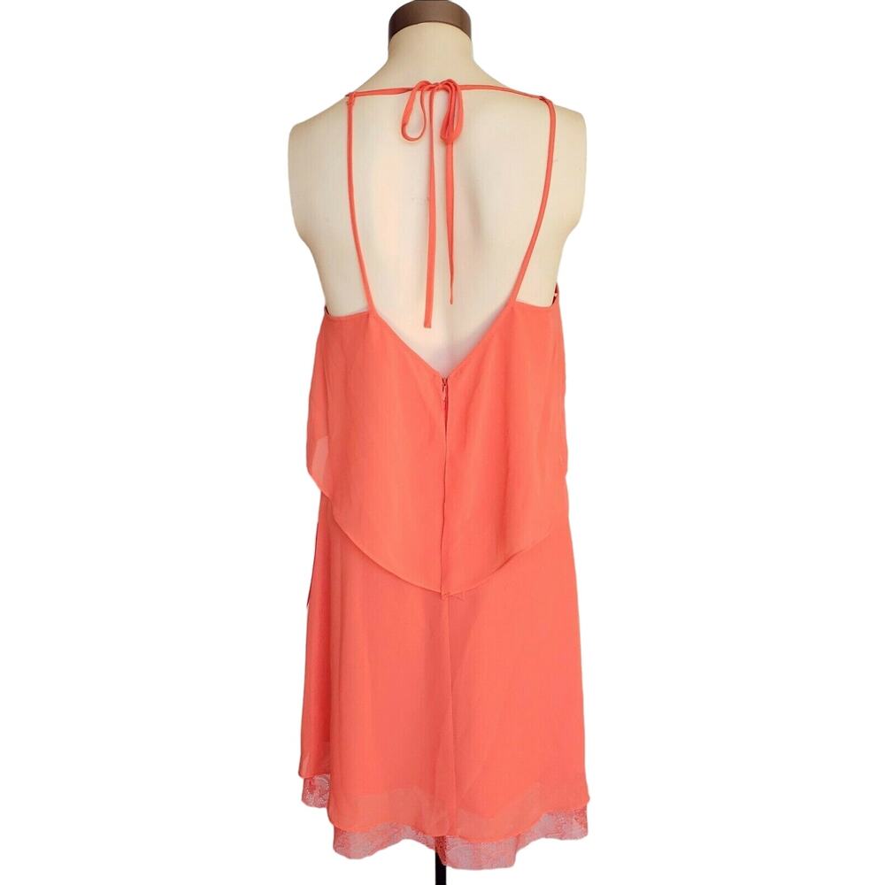 BCBGeneration ruffle layered square neck empire waist dress salmonwine Sz 4 NEW - Picture 2 of 8